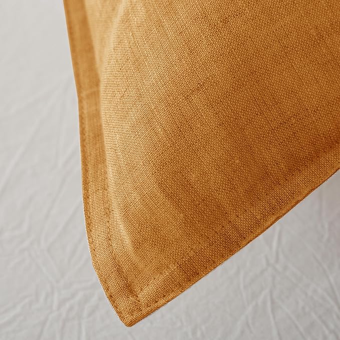 100% Linen Pillowcases Set of 2, French Linen from Normandy, 26X26Inch Standard Size, Natural Color, Coconut Buttons Closure, Flax Pillowshams-Pillowcase-Caramel