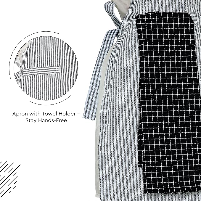Encasa XO Cotton Kitchen Aprons for Women & Men with Pocket & Towel Loop, Adjustable Neck & Back Strap for Cooking, Baking
