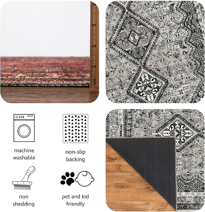 Keen Home Design 8x10 Rug - Machine Washable Area Rug with Non-Slip Backing, Ideal for Living Room, Dining Room, Bedroom - Vintage, Easy Clean, Durable, Low Pile Rug - (8' x 10')