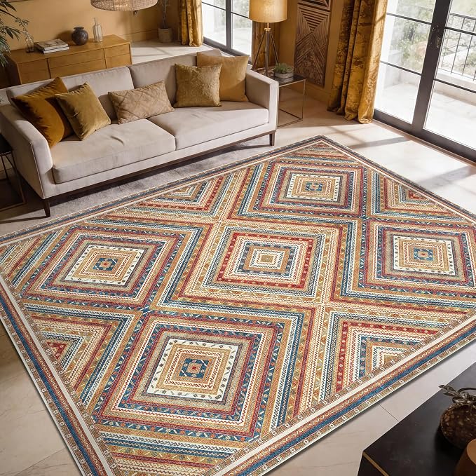 Keen Home Design 8x10 Rug - Machine Washable Area Rug with Non-Slip Backing, Ideal for Living Room, Dining Room, Bedroom - Vintage, Easy Clean, Durable, Low Pile Rug - (8' x 10')