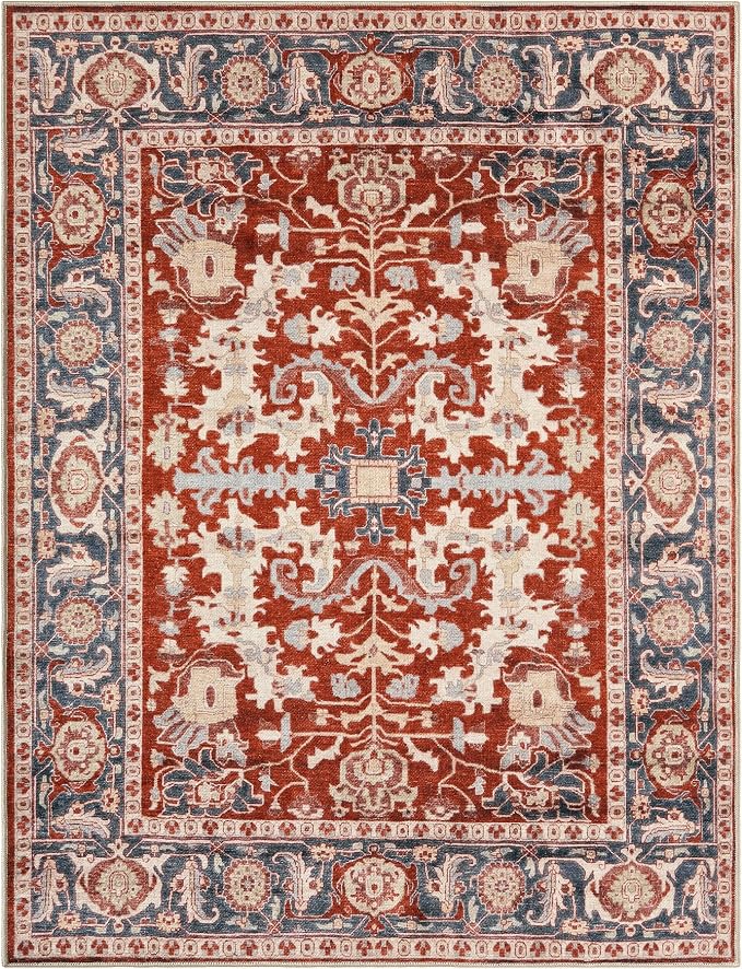 Keen Home Design 48"x72" Rug - Machine Washable Area Rug with Non-Slip Backing, Ideal for Living Room, Dining Room, Bedroom - Vintage, Easy Clean, Durable, Low Pile Rug - (4' x 6')