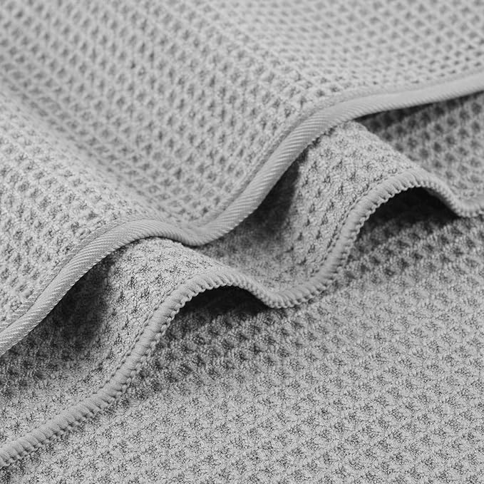 MICROFI Waffle Weave Bath Towel Set, Microfiber, 4 Pieces (Body/Hair/Hand/Face), Quick Dry, Lightweight, Super Absorbent, Lint Free, 380 GSM (Silver)