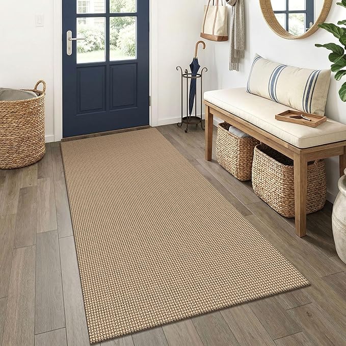 EARTHALL Woven Runner Rug 3x6 Ft Washable Runners for Hallways Wide Non Slip Entryway Rug Braided Kitchen Runner Indoor Floor Carpet for Entryway, Hallway, Kitchen, Bedroom, Orange/Tan/Brown