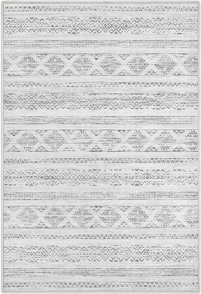 Tortania Area Rug Living Room Rugs - 3x5 Washable Soft Neutral Boho Moroccan Farmhouse Mat Indoor Floor Carpet for Bedroom Under Dining Table Home Office Decor - Ivory Gray