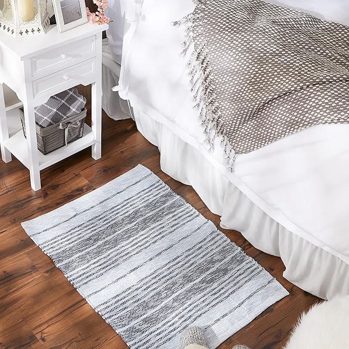 DII Woven Rag Rug Collection Recycled Yarn Variegated Rustic Stripe, 2x3', Stonewash Blue