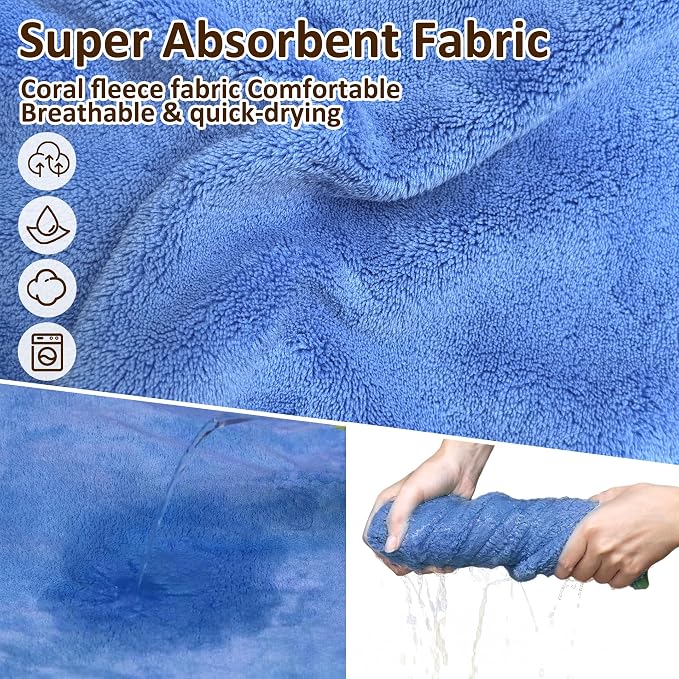 Soft Dog Bathrobe Fast Drying Dog Coat, Super Absorbent Dog Towels for After Bath, Microfiber Pet Robe Adjustable Collar & Belly Warm Keeping Dogs Coat for Pet Dogs & Cats (Blue, Medium)