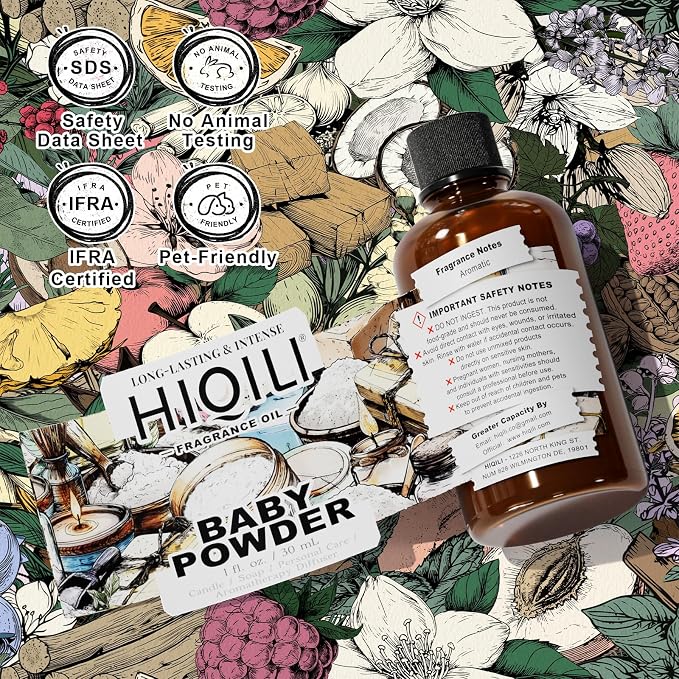 HIQILI Baby Powder Fragrance Oil for Perfume & Laundry Detergent - 1 Fl Oz | for Body Oils, Candle & Soap Making, and Home Diffusers Use, Aromatic Scent - 30 ML