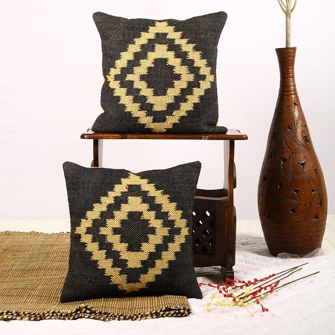 Trade Star Set of 2 Throw Pillow Covers Kilim Cushion Covers Handloomed Rug Decorative Cushion case Handwoven Pillowcase 18x18 Inches Designer Jute Wool Cushion Cover (Kilim 20)