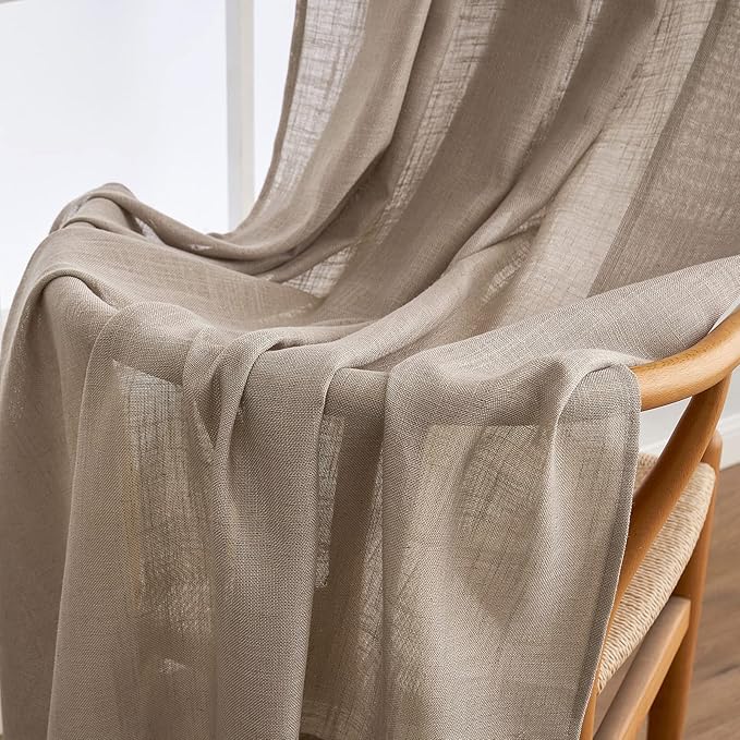 MIULEE Taupe Linen Curtains 84 Inch Length for Bedroom Living Room, Soft Thick Linen Textured Window Drapes Semi Sheer Light Filtering Rod Pocket Back Tab Burlap Look, 2 Panels, 37x84 Inches