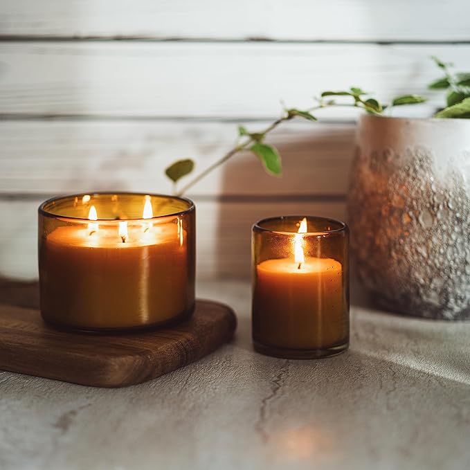 Bluecorn Beeswax 3-Wick Candle Refill – 22oz Amber Glass Jar, 100% Pure Beeswax, Unscented – 40 Hr Long Burn, Cotton Wick, Non Toxic – Handmade in USA, 1 Count