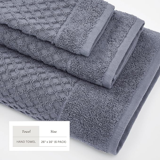 Great Bay Home Hand Towels - 100% Cotton 6 Pack 26x16 Hand Towel Set - Absorbent, Durable, Quick-Dry Towels for Bathroom (Chambray Blue)