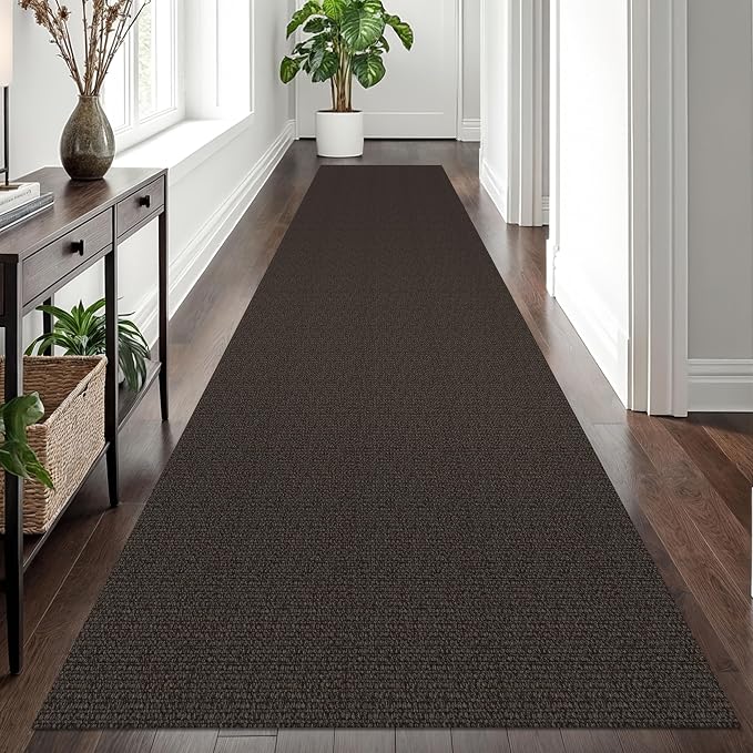 EARTHALL Long Runner Rug 3x12 Ft Washable Runners for Hallways Cotton Non Slip Entryway Runner Braided Kitchen Runner Indoor Outdoor Carpet Runners for Entryway, Hall, Foyers, Taupe/Coffee