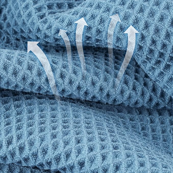 MICROFI New Microfiber Waffle Bath Towels, 2 Pieces, Oversized, Soft, Absorbent, Fast Drying, Lint Free 430 GSM (Blue)