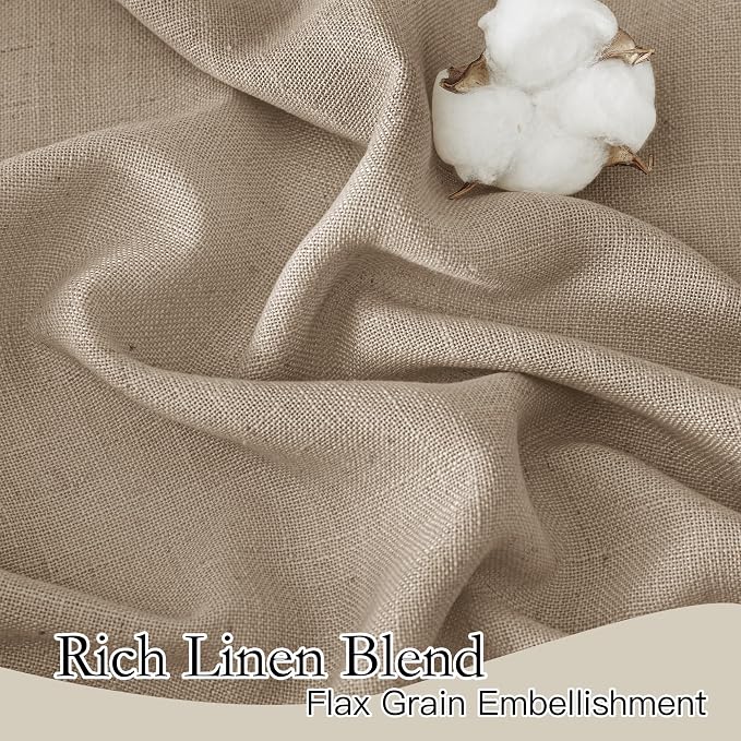 RYB HOME Privacy Semi Sheer Linen Curtains 72 inches Long, Rod Pocket & Back Tab Linen Blend Elegant Light Filtering Privacy Protected Panels for Farmhouse Cottage, Khaki, 52" W, 2 Panels