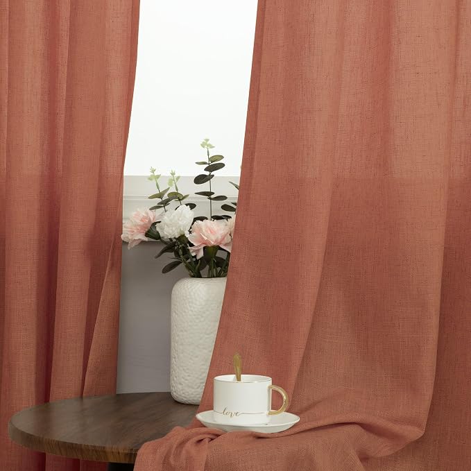 Rust Colored Curtains 96 Inches Long Autumn Home Decor Grommet Extra Long Drapes Linen Rustic Farmhouse Fall Curtains for Living Room Bedroom Patio Sliding Glass Door 52x96 Inch Length Terracotta