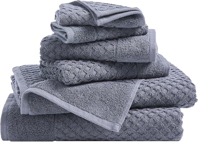 Great Bay Home Bath Towels - 100% Cotton 6 Piece Towel Set - Diamond Waffle Weave - Absorbent, Durable, Quick-Dry Towels for Bathroom (Chambray Blue)