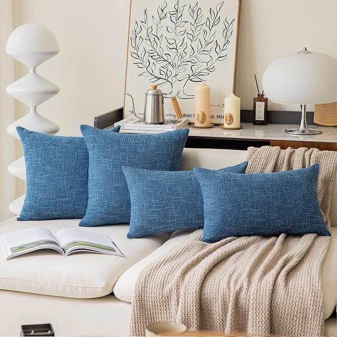 Kevin Textile Throw Pillow Covers, Faux Linen Home Decorative Cushion Cover Pillowcase, Hidden Zipper, 22"x22"(2 Pieces, Navy Blue)