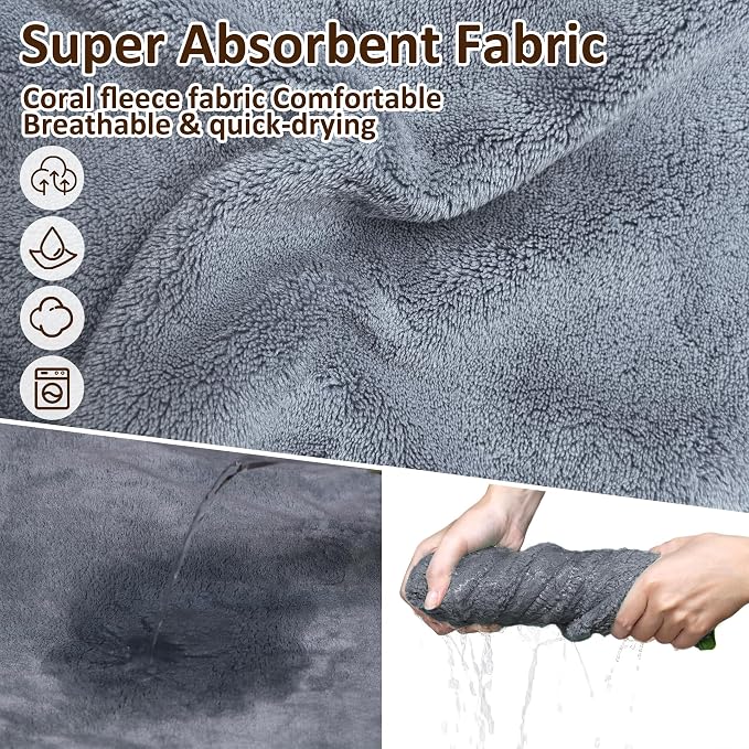 Soft Dog Bathrobe Fast Drying Dog Coat, Super Absorbent Dog Towels for After Bath, Microfiber Pet Robe Adjustable Collar & Belly Warm Keeping Dogs Coat for Pet Dogs & Cats (Grey, X-Large)