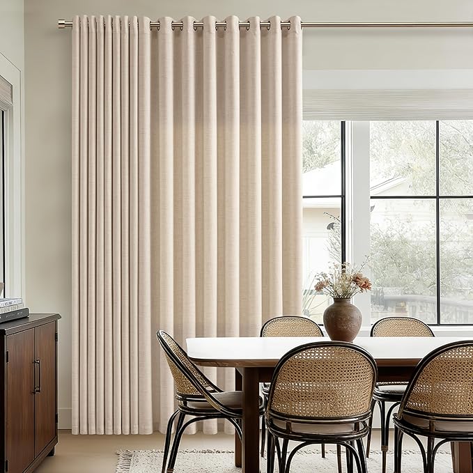 Extra Wide 100 Inch Beige Linen Curtains Room Divider 90 Inch Length Patio Sliding Door Curtains for Living Room Large Window Curtains Grommet Privacy Farmhouse Curtains 1 Panel