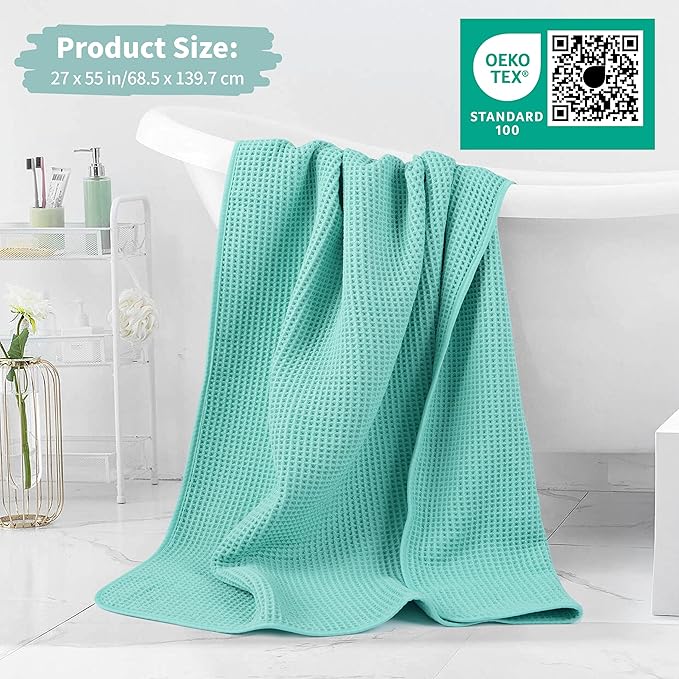MICROFI Microfiber Waffle Bath Towels, 4 Pieces, Soft, Absorbent, Fast Drying, Lint Free 430 GSM (Turquoise)