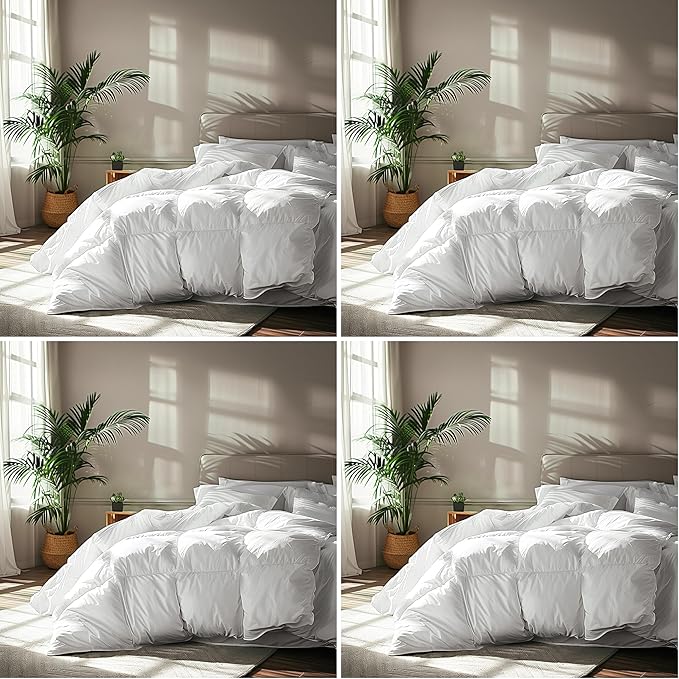 Serta Goose Feather Down Fiber Cotton Comforter Queen Size - 100% Cotton Duvet Insert - Hotel Luxury Hypoallergenic Bedding Comforter All Season Medium Warmth 90 x 90 Inch White,(Pack of 4)