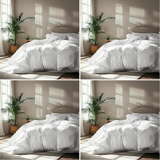 Serta Goose Feather Down Fiber Cotton Comforter Queen Size - 100% Cotton Duvet Insert - Hotel Luxury Hypoallergenic Bedding Comforter All Season Medium Warmth 90 x 90 Inch White,(Pack of 4)