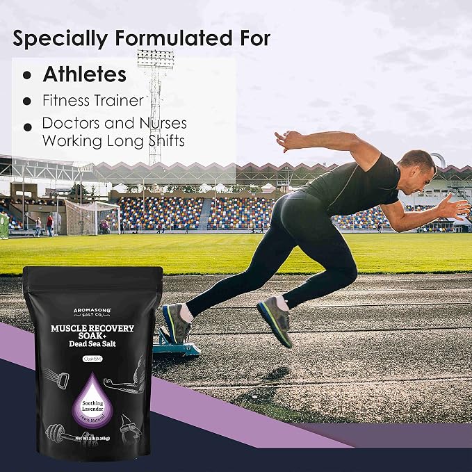 Aromasong 19 lb Natural Lavender Dead Sea Salt + 3 lb Aromasong Muscle Recovery Bath Soak Bundle – Ultimate Relaxation & Muscle Relief with Pure Minerals, Magnesium & OptiMSM