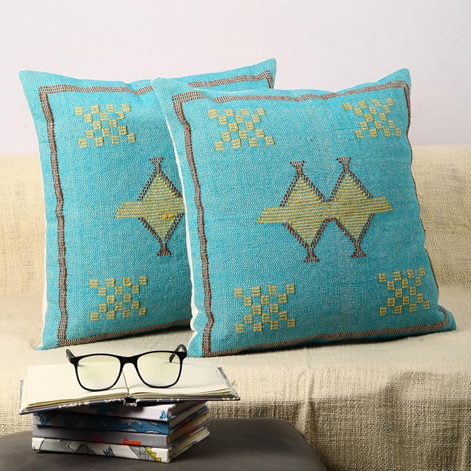 Trade Star 100% Cotton Cushion Covers Set of 2 Throw Pillow Covers Handloomed Rug Decorative Cushion Cases Handwoven Pillowcases 18x18 Inches Designer Pillow Sham