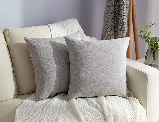 Stellhome Burlap Throw Pillow Covers Square Solid Linen Decorative Cushion Covers for Bed Couch Sofa Bench, 16 x 16 inch (40 cm), Grey, Set of 2