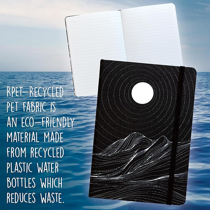 Better Office Products Recycled Plastic Bottle Notebook Journal, 8.3" x 5.8" (A5), 192 College Ruled Pages, Hardcover, Inner Pocket, Banded, Cover Made of Plastic Bottles (1, Black)