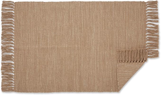 DII Woven Rugs Collection Ribbed Reversible Cotton, 2x3', Stone & Off-White