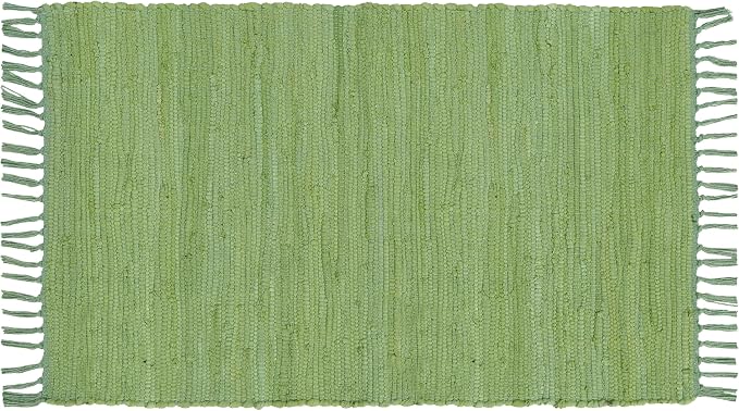 Cotton Rag Rug 24x36'' | 2x3' Multicolor Area Rug - Hand Woven, Washable & Reversible with Tassels - Perfect for Living Room, Kitchen, Entryway, or Bedroom (Solid Sage)