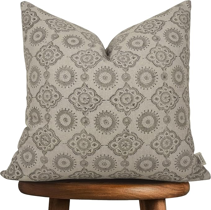 Handmade Block Print 100% Thick Cotton 20 x 20 inch Throw Pillow Cushion Cover with Zipper - Pillowcase for Bedroom, livingroom, Couch, Sofa, Outdoor, Chair, Bed, Home Décor-Uma (Grey)