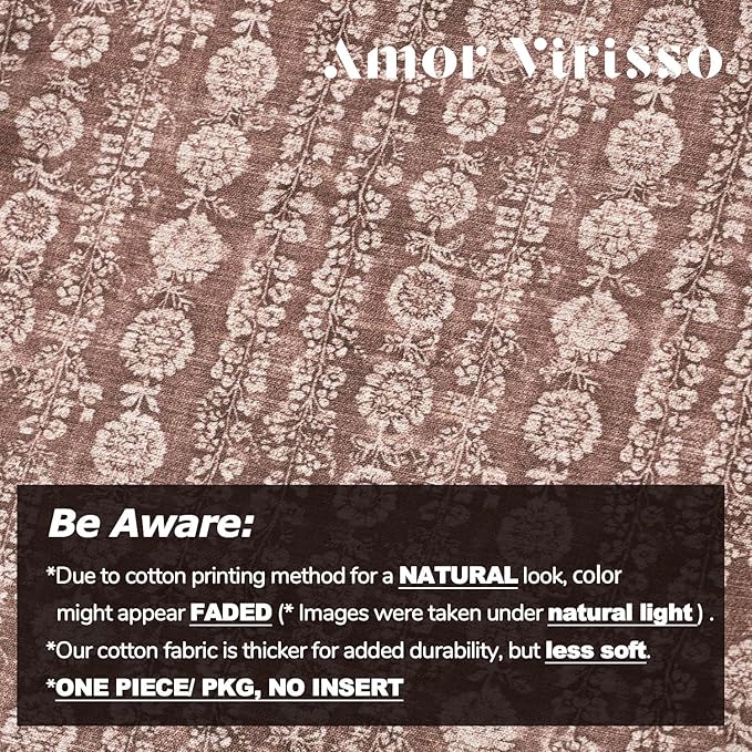 Amor Virisso Vintage Floral Throw Pillow Covers 20x20 Striped Farmhouse Block Print Pillow Cover Boho Neutral Decorative Pillows for Living Room Bed, Brown