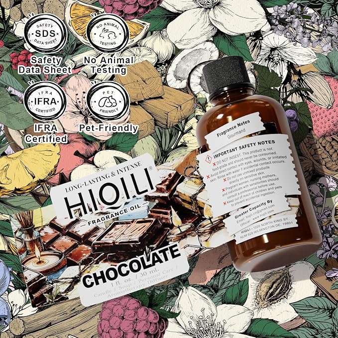 HIQILI Chocolate Fragrance Oil for DIY Candle & Soap Making - 1 Fl Oz | Ideal for Home Essential Oil Diffuser, Aromatherapy & Humidifier, Long Lasting Scents - 30 ML