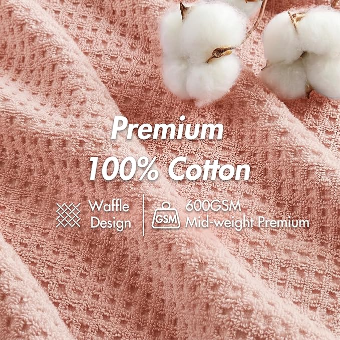 Madison Park Spa Waffle 100% Cotton Luxurious Towel Set, Premium Texture Waffle Weave, Highly Absorbent, Quick Dry, Hotel & Spa Quality Wash Clothes for Bathroom, Assorted Sizes, Pink 6 Piece