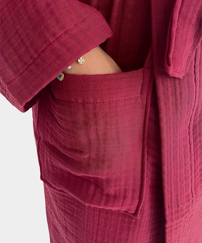 Muslin Bathrobe - Cotton Gauze Robe for Women and Men - Lightweight Breathable Summer Kimono - Boho Spa/Maternity Robe