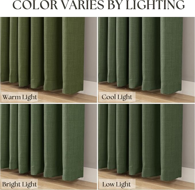 Olive Green 100 Inch Curtains Faux Linen Light Filtering Non-See-Through Privacy Bronze Grommet Elegant Boho Window Curtains Drapes for Living Room Bedroom 100 Inches Long 2 Panels Set Moss Green