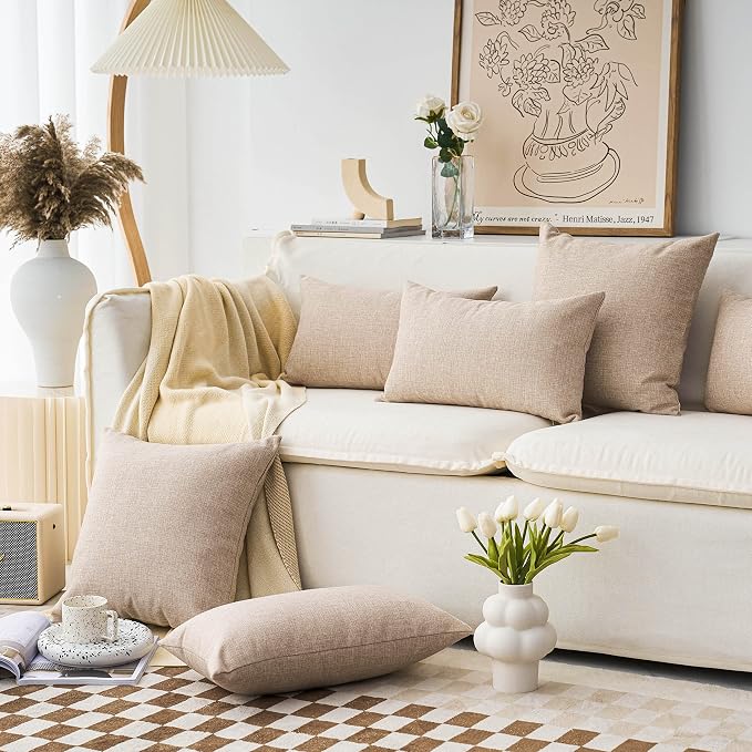 Home Brilliant Linen Pillow Covers 18x18 Set of 2 Burlap Decorative Beige Throw Pillows Cover for Couch Living Room, 18 x 18 inches, Light Linen