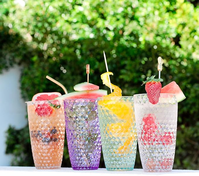 BELLAFORTE Laguna Beach Tall Tumbler Clear + Teal Shatterproof Tritan Drinking Glasses, Dishwasher Safe, BPA Free