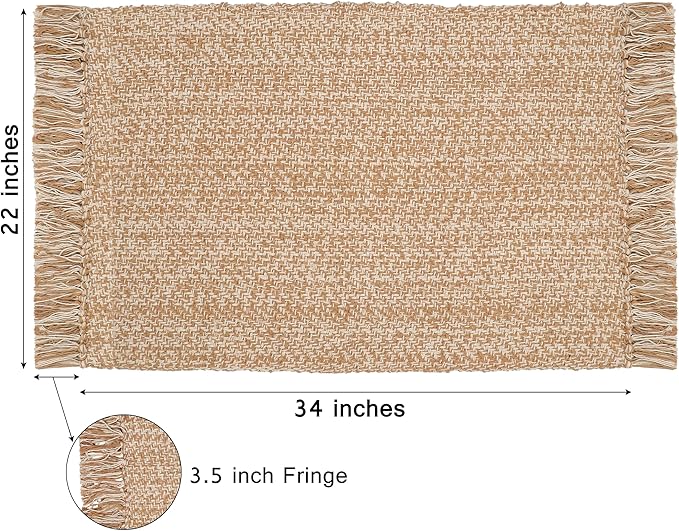 COTTON CRAFT Woven Area Rug - Reversible Boho Farmhouse Rustic Cotton Throw Rug Carpet with Fringe - Machine Washable Accent Mat for Bedroom Living Room Entryway Bathroom Dorm - 22x34 - Tan Natural