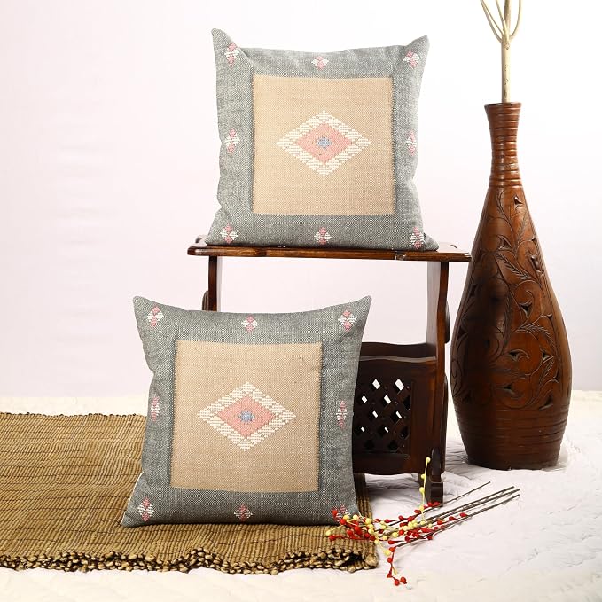 Trade Star Throw Pillow Covers Handwoven Pillowcase Set of 2 Cotton Cushion Covers Designer Pillow Shams Handloomed Rug Decorative Cushion case 18x18 Inches