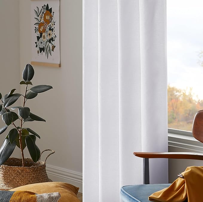 Bedding Craft Curtains 63 Inch Length - White Poly Cotton Slub Drapes with Tab Top, Set of 2, Ideal for Bedroom, Living Room, and Office_ 50x63 inch