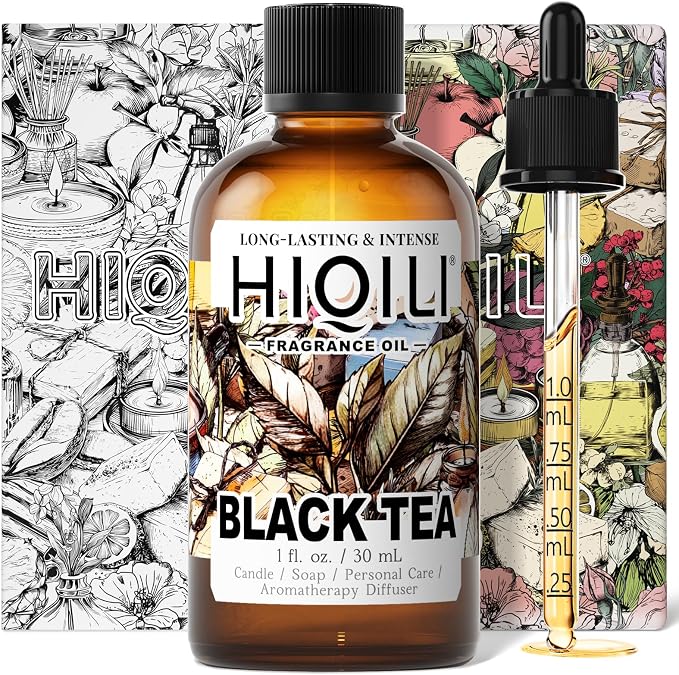 HIQILI Black Tea Fragrance Oil for Diffuser & Car Air Freshener - 1 Fl Oz | Long-Lasting Hotel Scent, Candle & Soap Making Supplies, Pet Safe, Graduated Dropper Included