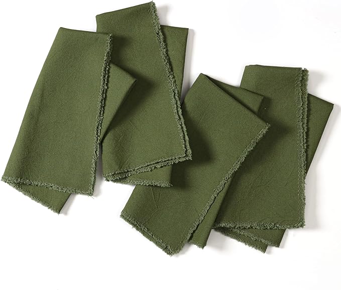 Ramanta Home Cloth Napkins Set of 4 Olive Green 18x18 Inch - Spring Soft & Durable Frayed Dinner Napkin for Easter Wedding, Birthday | Heavy Weight Fabric Table Linen for Everyday Use Family Dinners