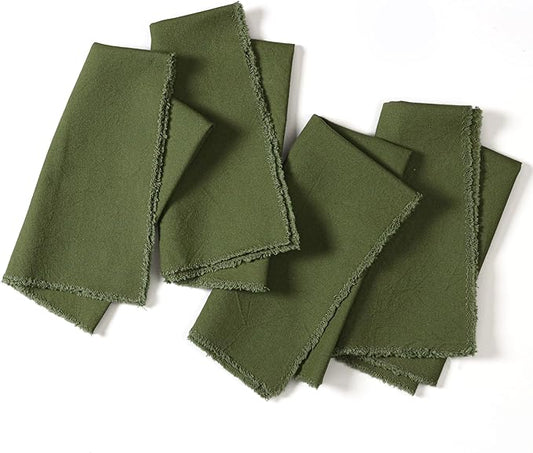 Ramanta Home Cloth Napkins Set of 4 Olive Green 18x18 Inch - Spring Soft & Durable Frayed Dinner Napkin for Easter Wedding, Birthday | Heavy Weight Fabric Table Linen for Everyday Use Family Dinners