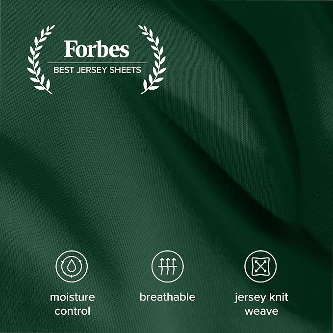Bare Home 100% Organic Cotton Jersey Fitted Sheet - Twin XL Size - Ultra Soft - Deep Pocket Fitted Sheet - 100% Cotton - Ring Spun Yarns (Twin XL, Forest Green)
