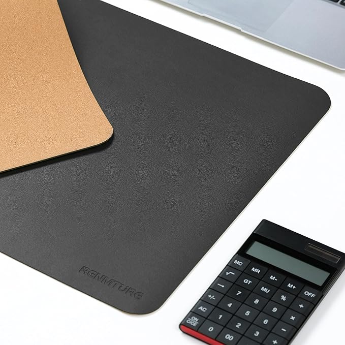 RENMTURE Desk Pad, Cork & PU Leather Desk Mat, Large Mouse pad, Non-Slip Desk Protector and Blotter, Waterproof Writing Pad, Desk Accessories and Organizers for Home Office (Black, 36"x17")