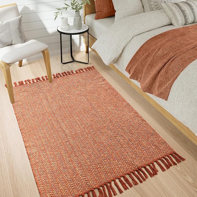 Lahome Belle Boho Kitchen Rug, 3x5 Fall Rugs for Bedroom Lightweight Bathroom Area Rug Woven Indoor Door Mats for Entryway with Tassels, Farmhouse Throw Rug Non Shedding Floor Carpet for Office Dorm