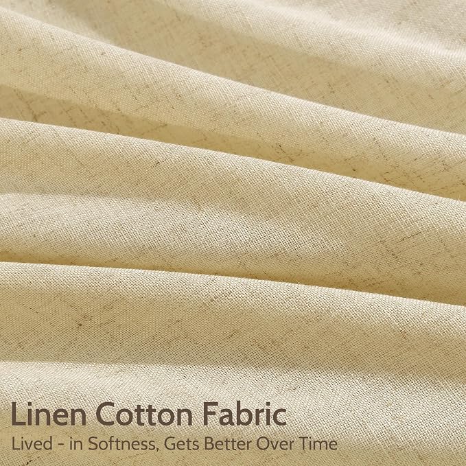 Nanspring Cream Yellow Linen Curtains 102 Inches Long for Living Room Light Filtering Modern Farmhouse Sheer Curtains Back Tab and Rod Pocket Curtain for Bedroom Office 52x102, 2 Panels
